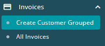 Screenshot of Joblogic software - side menu - invoices tab - Create Customer Grouped highlighted
