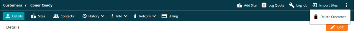 Joblogic Web - 'Customer Detail' page