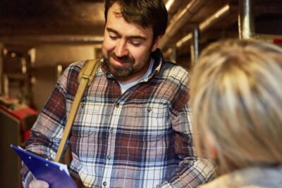 Engineer explaining to customers
