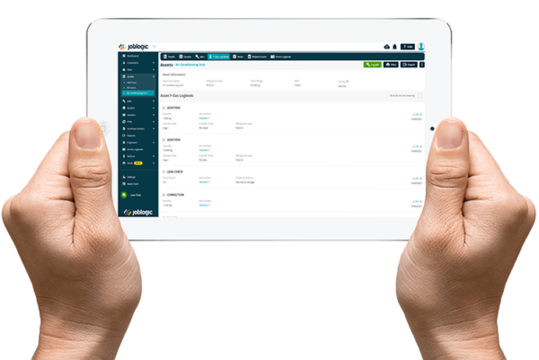 Mobile tablet displaying Joblogic's mobile interface