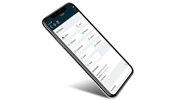 Mobile phone displaying Joblogic's mobile app with job visit actions