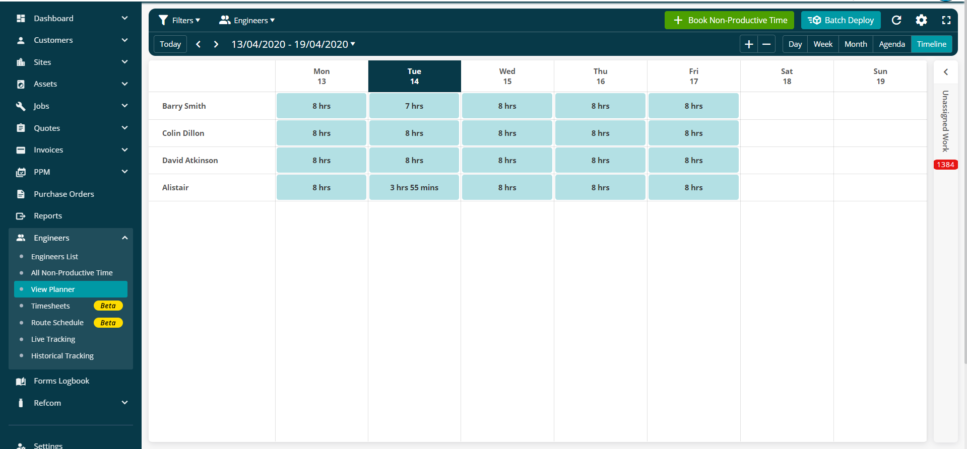 Screenshot of the new planner from Joblogic software on a desktop view