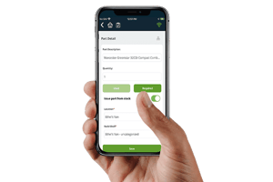 Joblogic Part Detail form being filled out on a mobile device