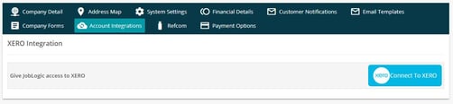 Joblogic Web - 'Company Details > Account Integrations' page
