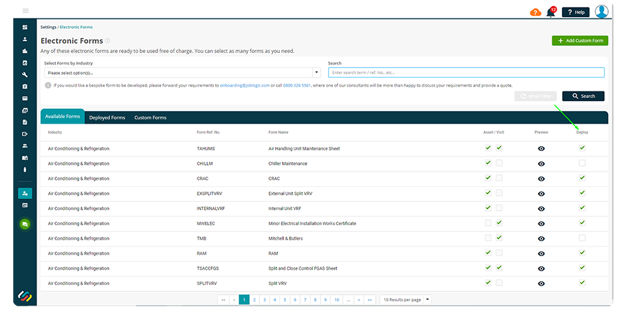 Electronic form library within Joblogic