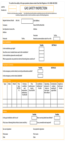 Gas safety inspection certificate