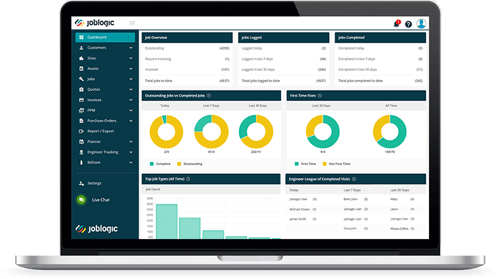 Joblogic dashboard reporting for heat pump maintenance