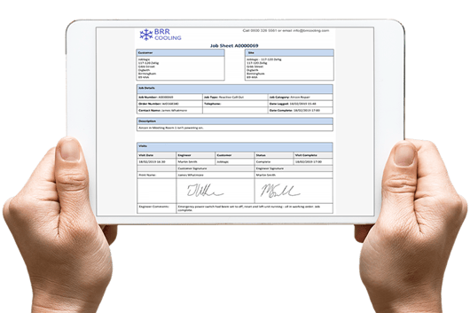 Template of job sheet with customised branding
