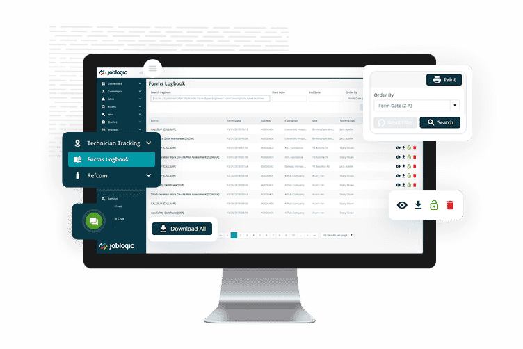 Digital forms logbook within Joblogic