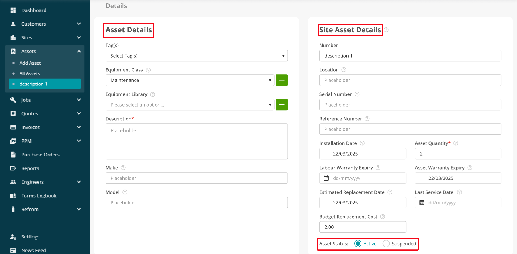 New asset detail page