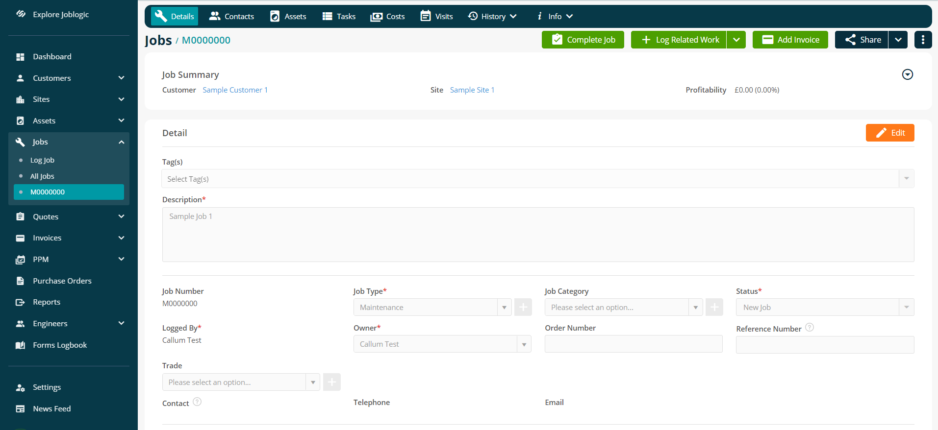Previous job detail page