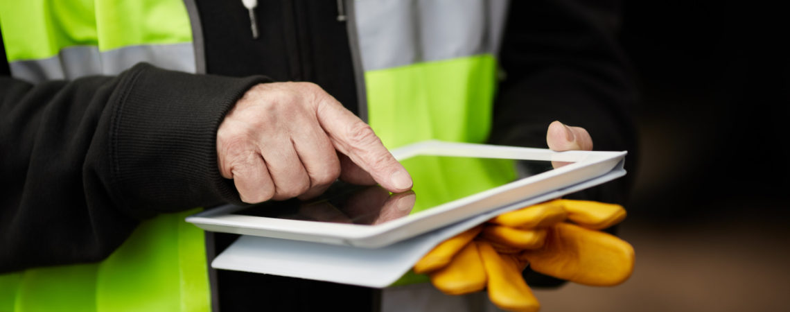 Engineer using tablet while on-site